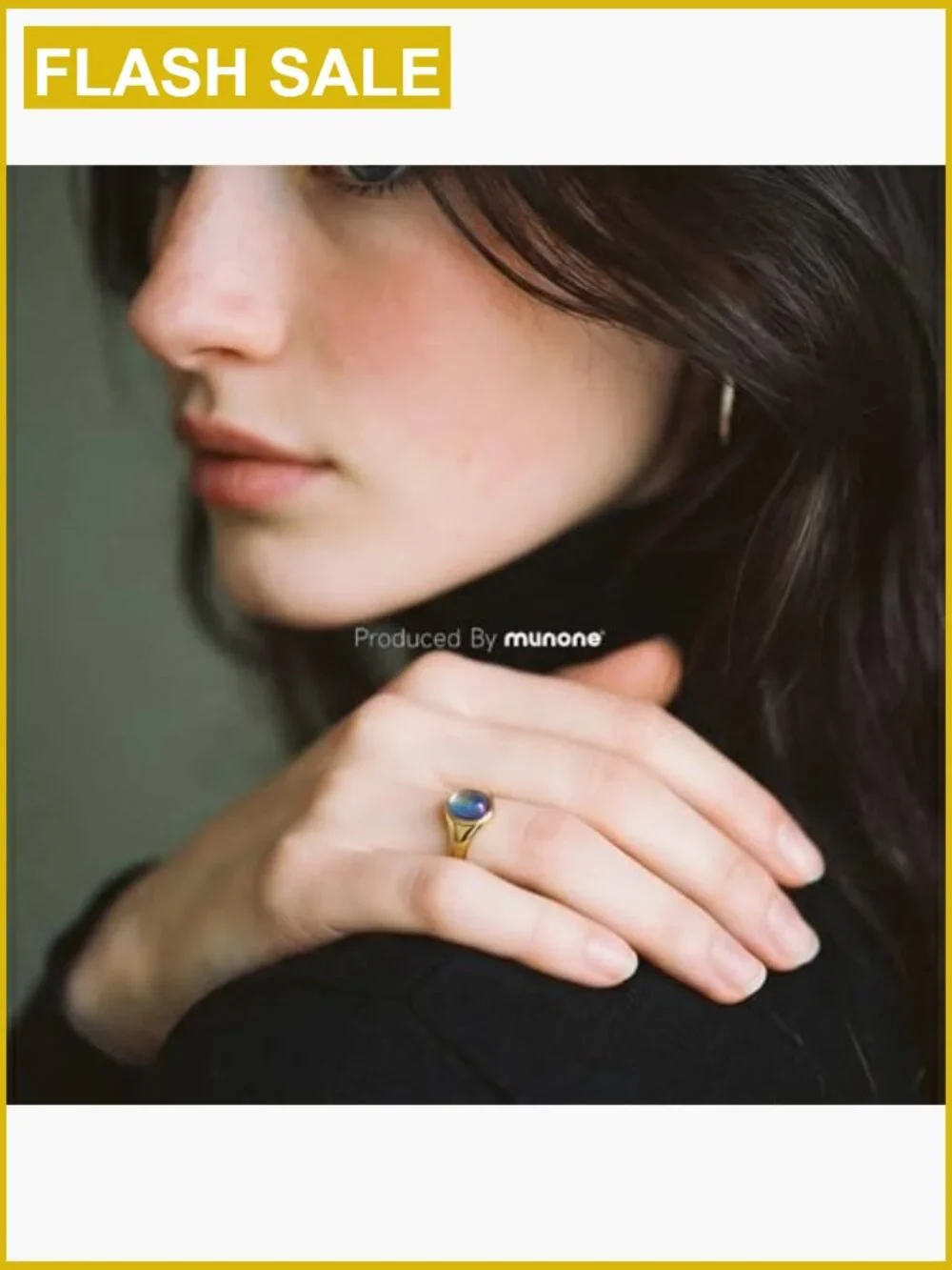 Mood Ring 8mm Signet Ring for Women Gold Plated Stainless Steel Vintage Gift